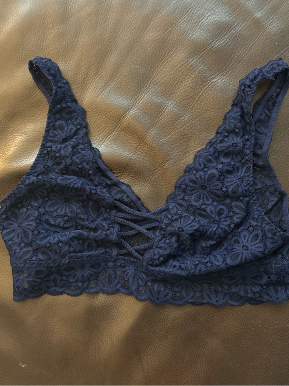 Victoria's Secret Floral Lace Crisscross Bralette - Navy Blue